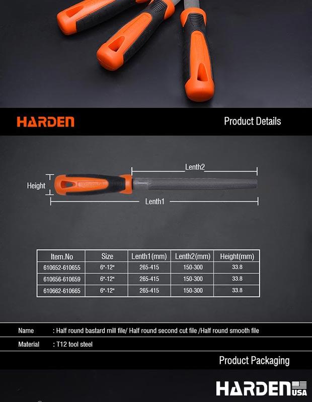 Half round second cut file with soft handle