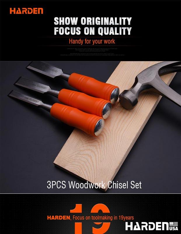 3Pcs Orange circular handle wood chisel set
