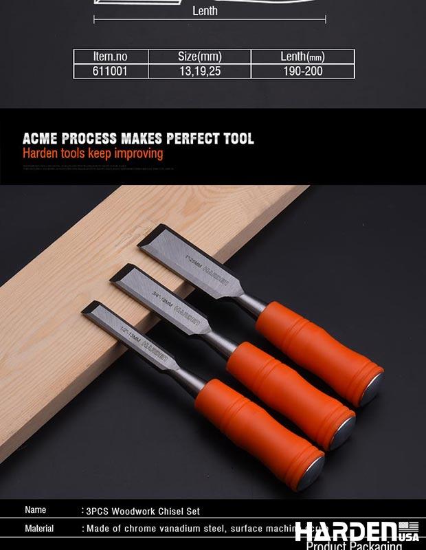 3Pcs Orange circular handle wood chisel set