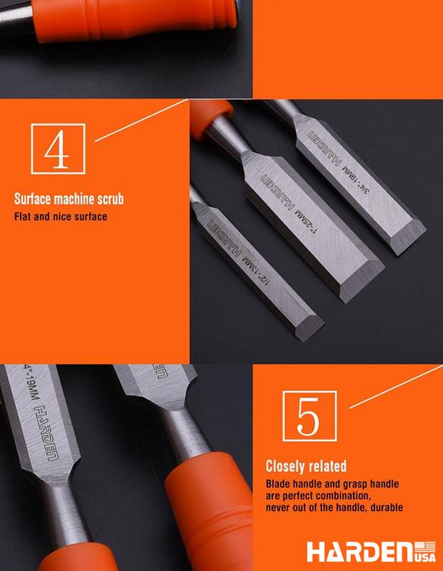 3Pcs Orange circular handle wood chisel set