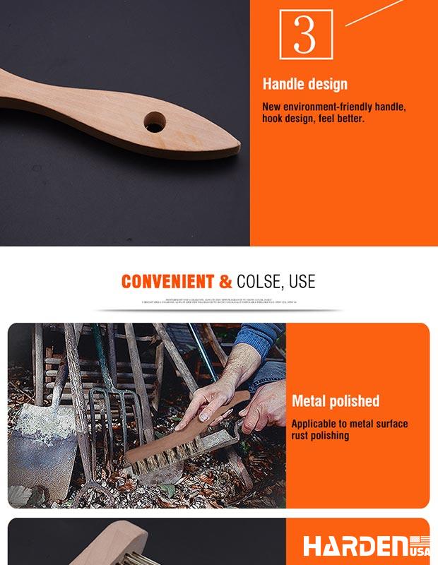 4row Stainless steel Brush with wood handle