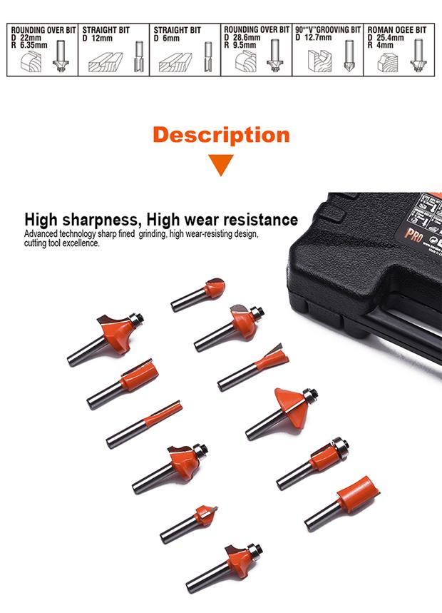 12Pcs Carbide Router Bits Set