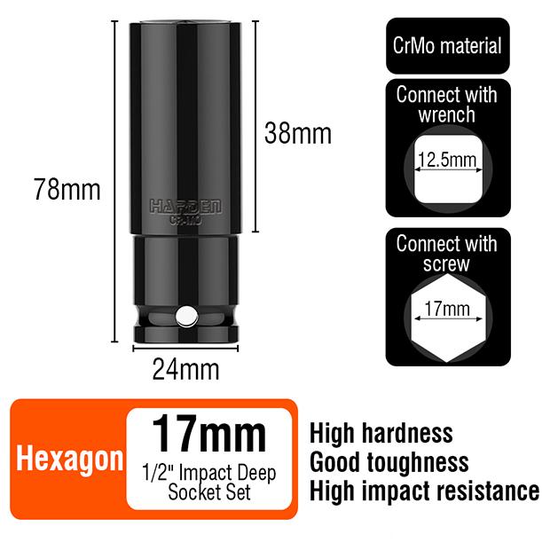 10Pcs 1/2" Impact Deep Socket Set
