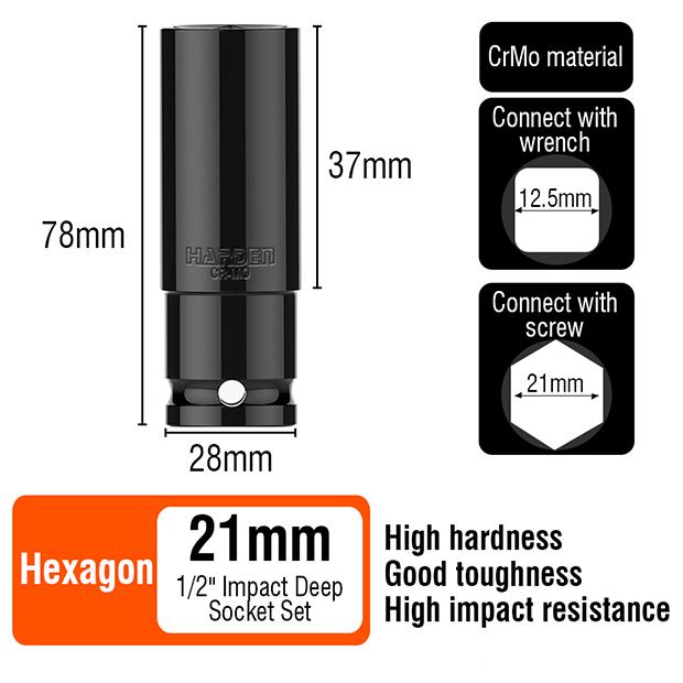 10Pcs 1/2" Impact Deep Socket Set