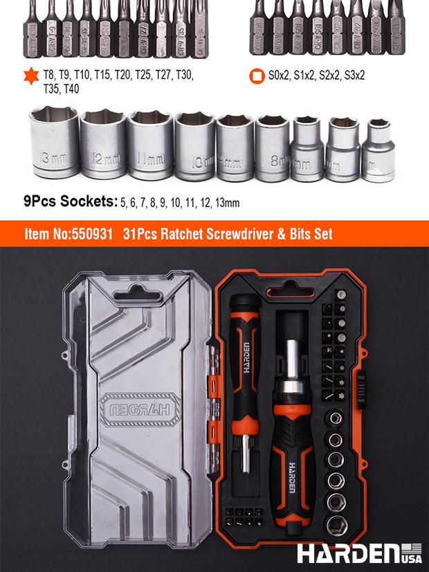 28Pcs Ratchet Screwdriver & Bits set