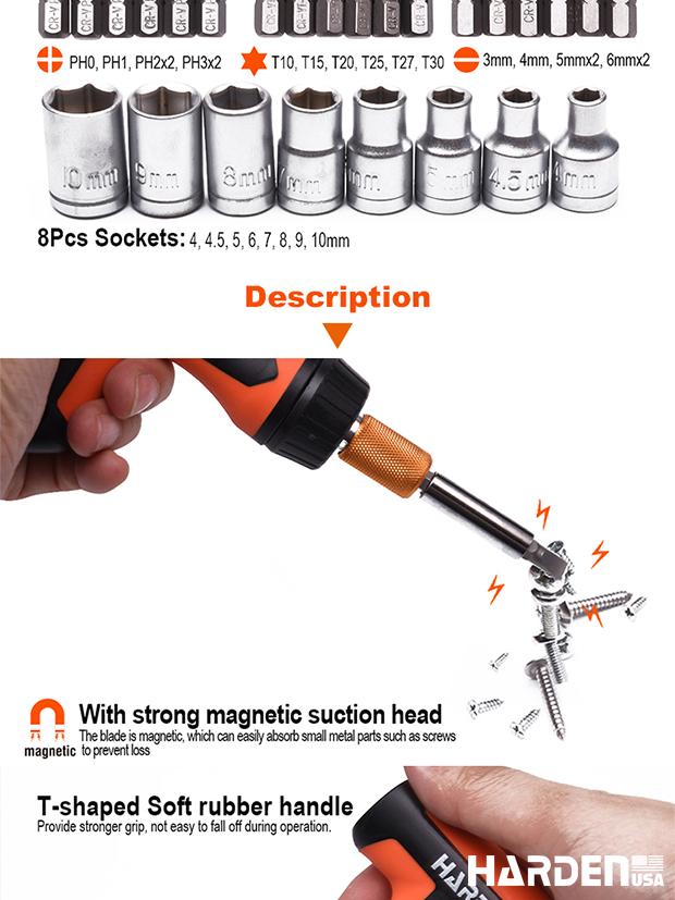 46Pcs Ratchet Screwdriver & Bits Set