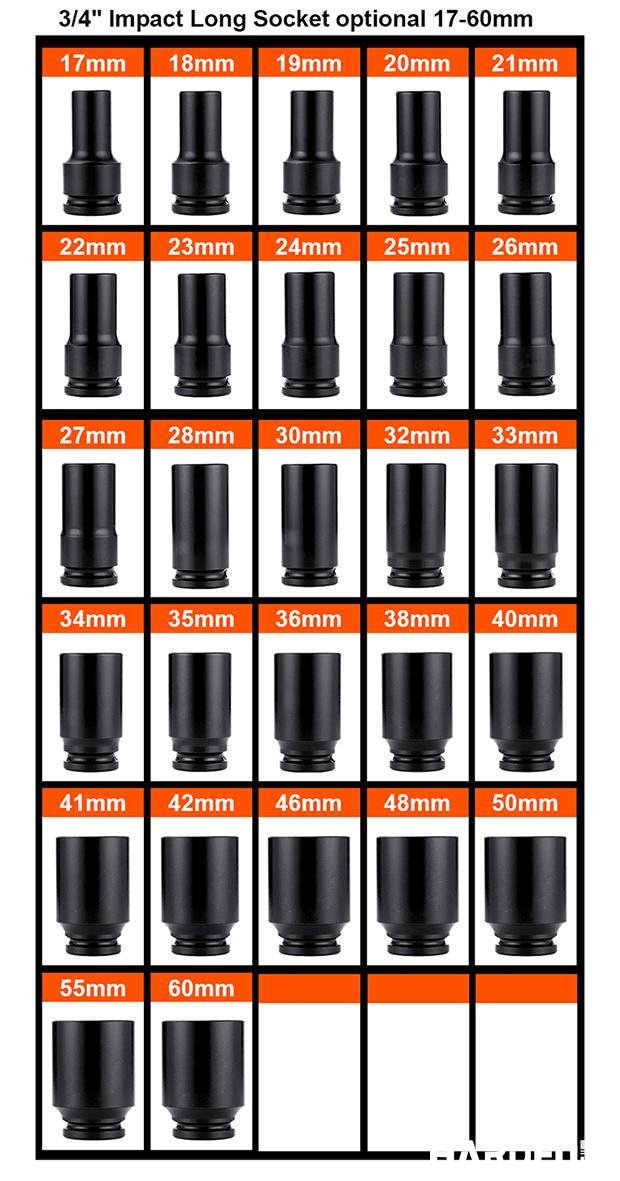 17MM-60MM 3/4" Impact Long Socket