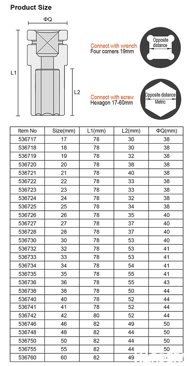 17MM-60MM 3/4" Impact Long Socket