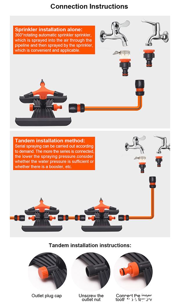 3 Arm Rotary 360 Degree Irrigation Sprinkler