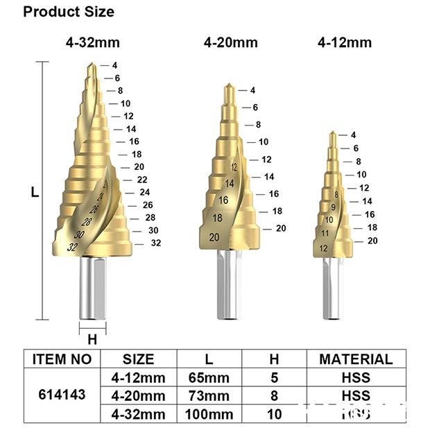 3Pcs Step Drill Bit Set