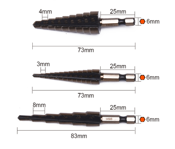 3Pcs Step Drill Bit Set