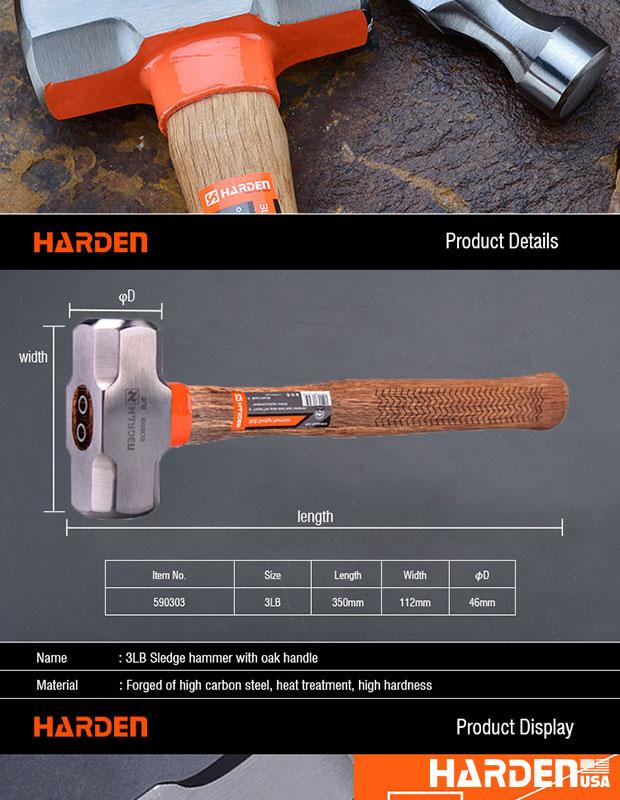 1600g/3lb Sledge Hammer With Oak Wood Handle