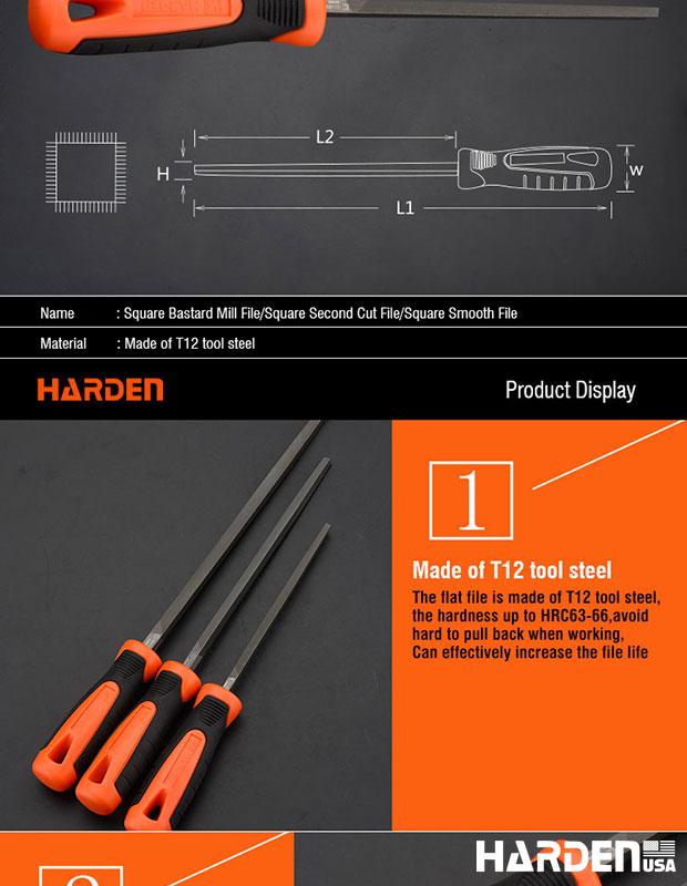 Square second cut file with soft handle