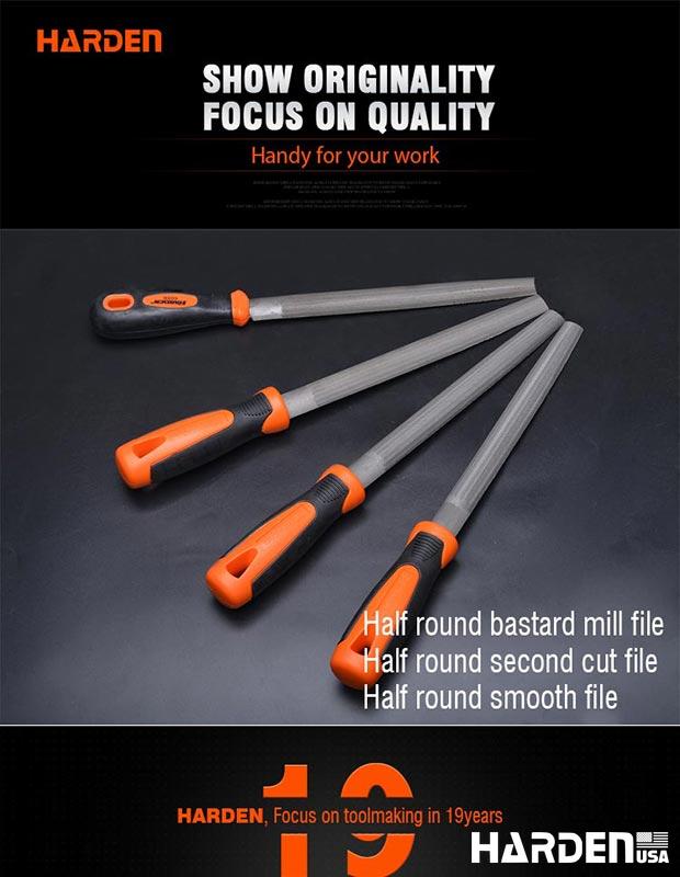 Half round second cut file with soft handle