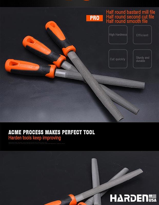 Half round second cut file with soft handle