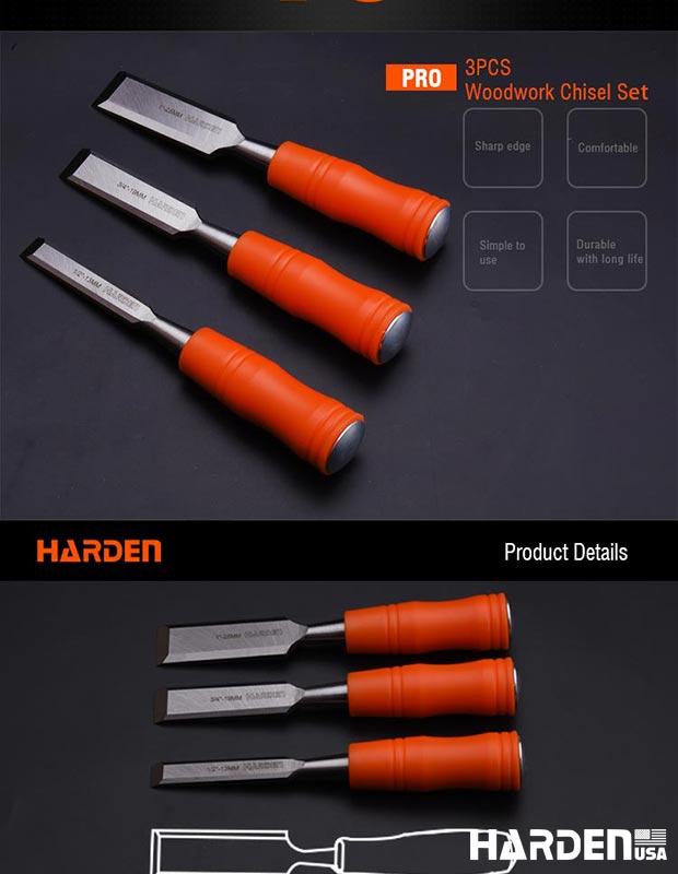 3Pcs Orange circular handle wood chisel set