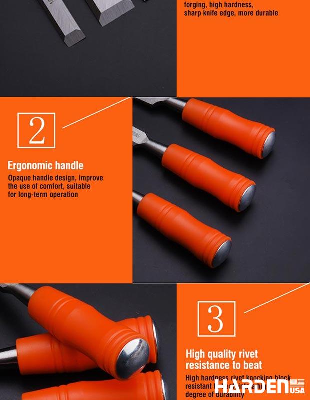 3Pcs Orange circular handle wood chisel set