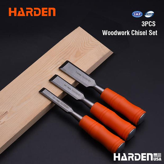 3Pcs Orange circular handle wood chisel set