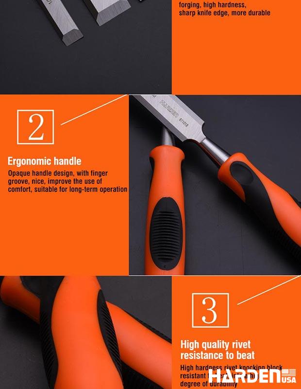 Orange/black handle wood chisel