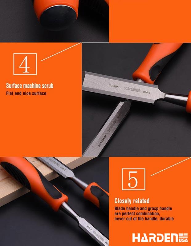 Orange/black handle wood chisel