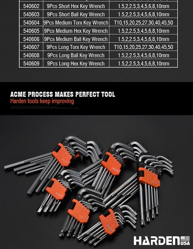 9Pcs Long Ball Key Wrench