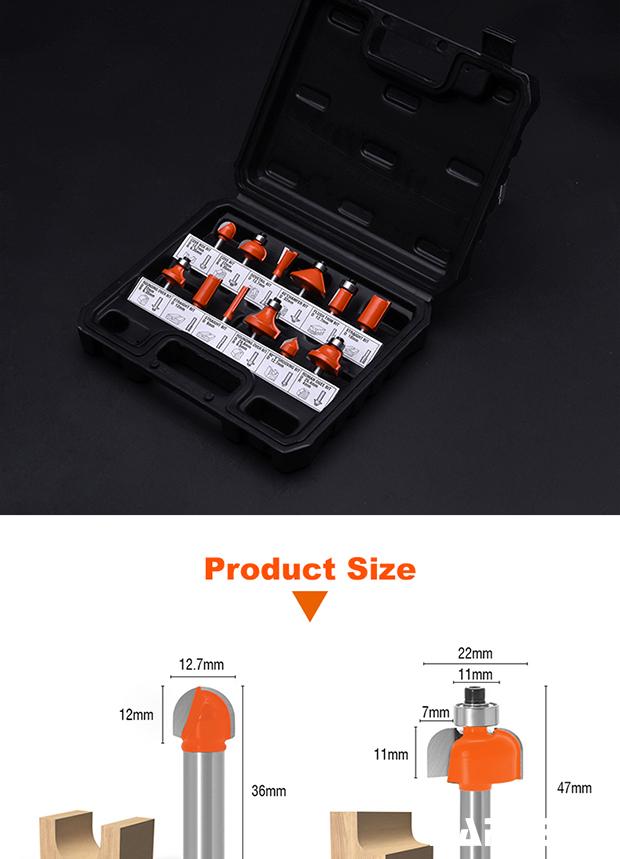 12Pcs Carbide Router Bits Set