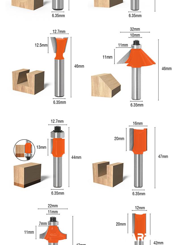 12Pcs Carbide Router Bits Set