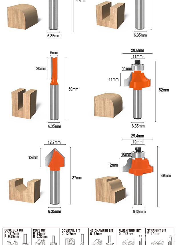 12Pcs Carbide Router Bits Set