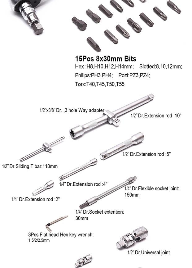 94 Pcs 1/2" & 1/4" Dr. Socket set