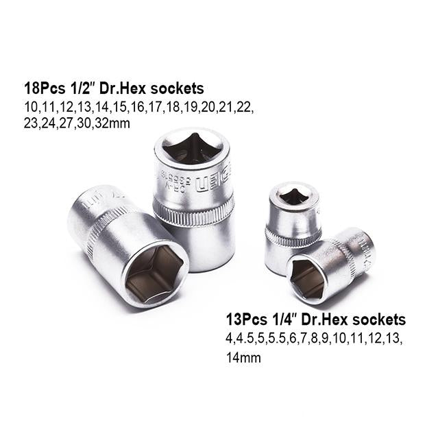 94 Pcs 1/2" & 1/4" Dr. Socket set