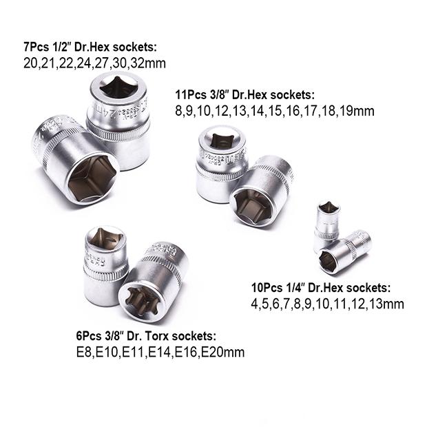 132Pcs 1/2" & 3/8" & 1/4" Dr. Socket set