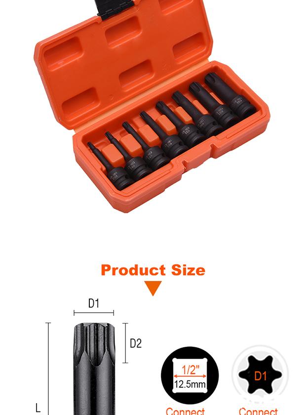 8Pcs 1/2" Impact Torx Bit Set