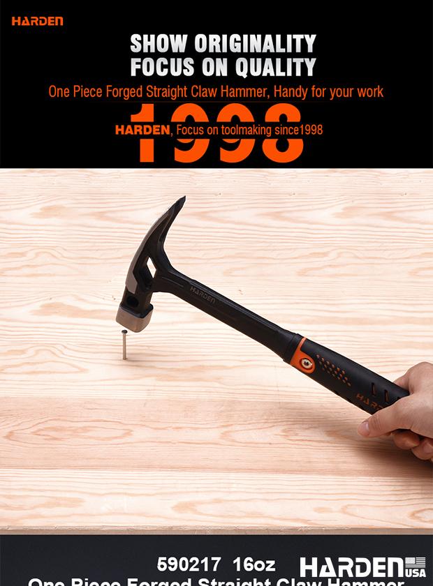 450g/16oz One Piece Forged Straight Claw Hammer