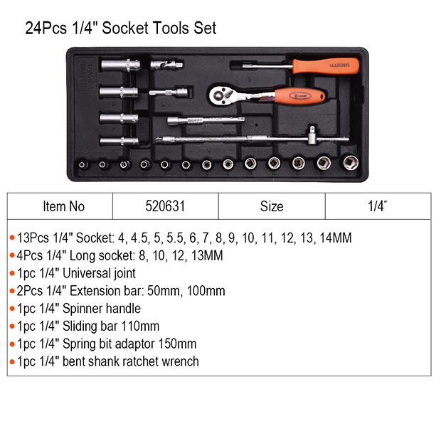 24Pcs 1/4" Socket Tools Set