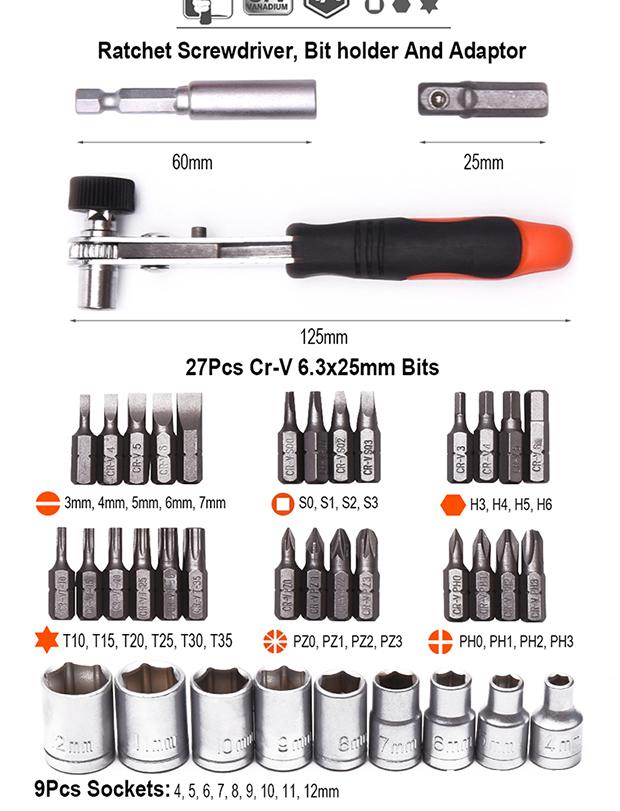 39Pcs Ratchet Screwdriver & Bits Set