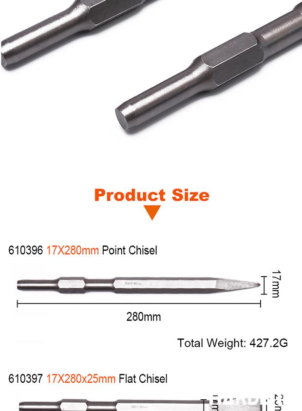 17X280mm Hex Point & Flat Chisel