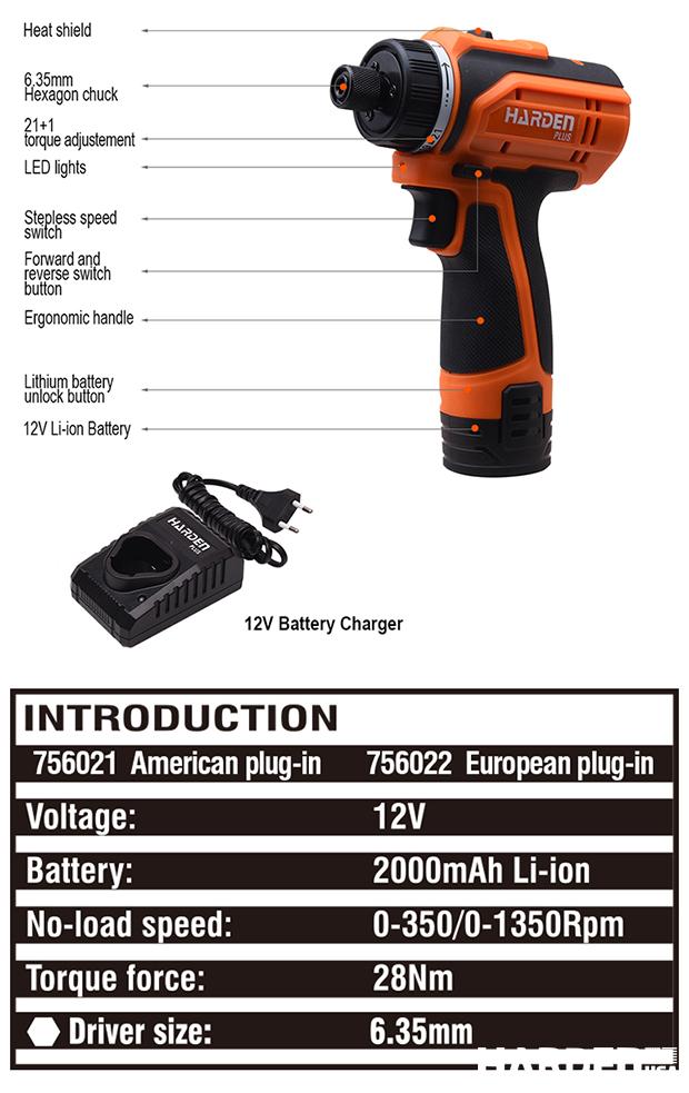 12V Cordless Screwdriver Drill