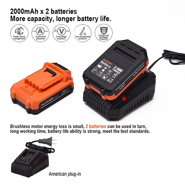 20V Cordless Drill (with 2pcs batteries and nylon bag）