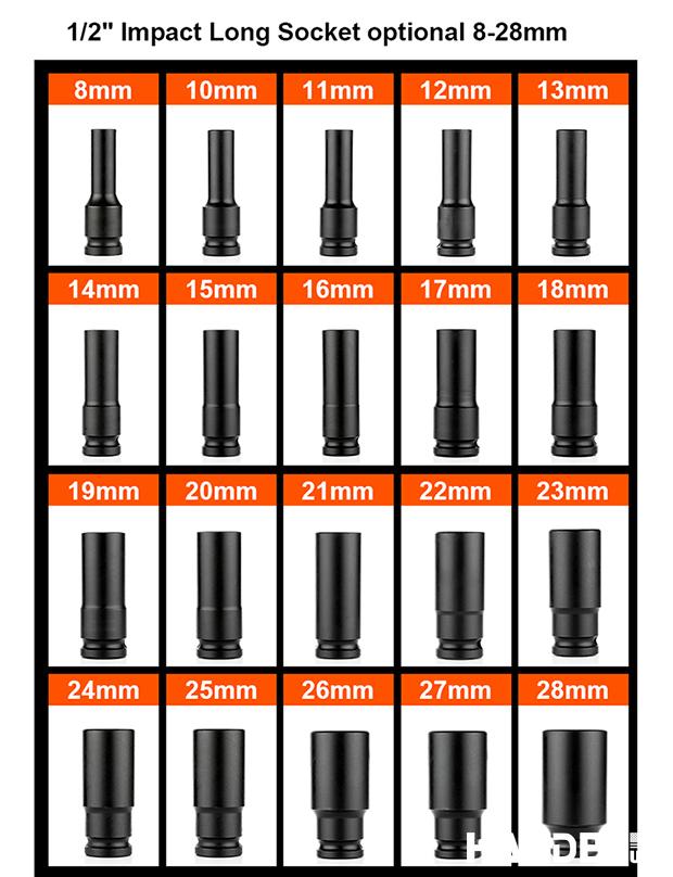 8MM-28MM 1/2" Impact Long Socket