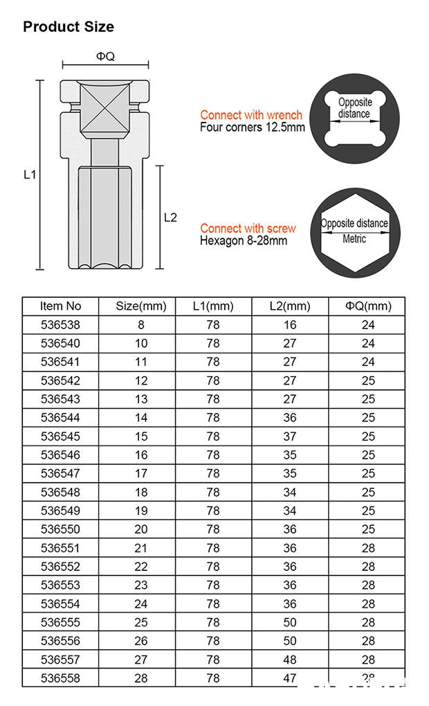 8MM-28MM 1/2" Impact Long Socket