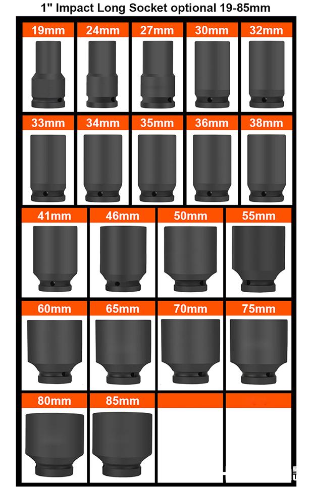 19MM-85MM 1" Impact Socket
