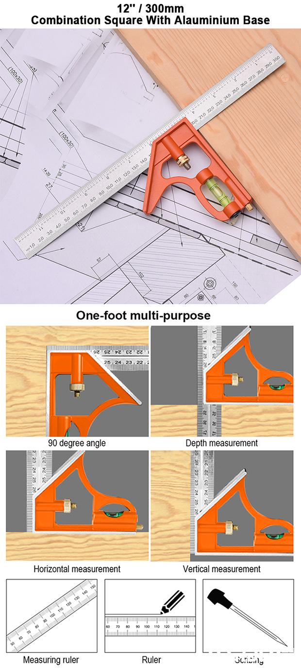 300mm Combination Square with Aluminium Base