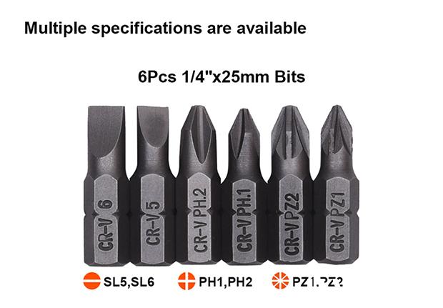 7Pcs 1/4"x25mm Bits Set